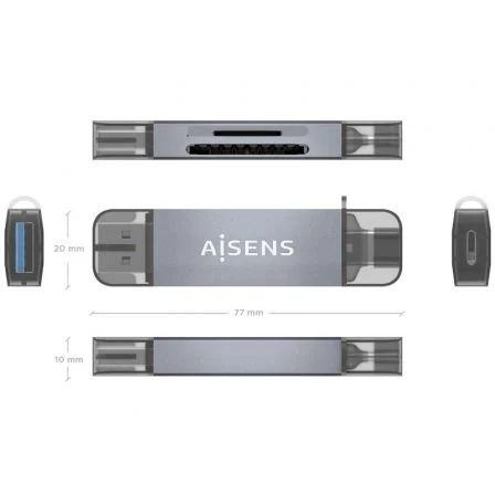 AISENS Lector de Tarjetas ASCR-2AC08-GR Gris USB-A y USB-C